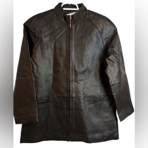 𝅺CHADWICKS Womens black leather zip jacket coat Euc size small